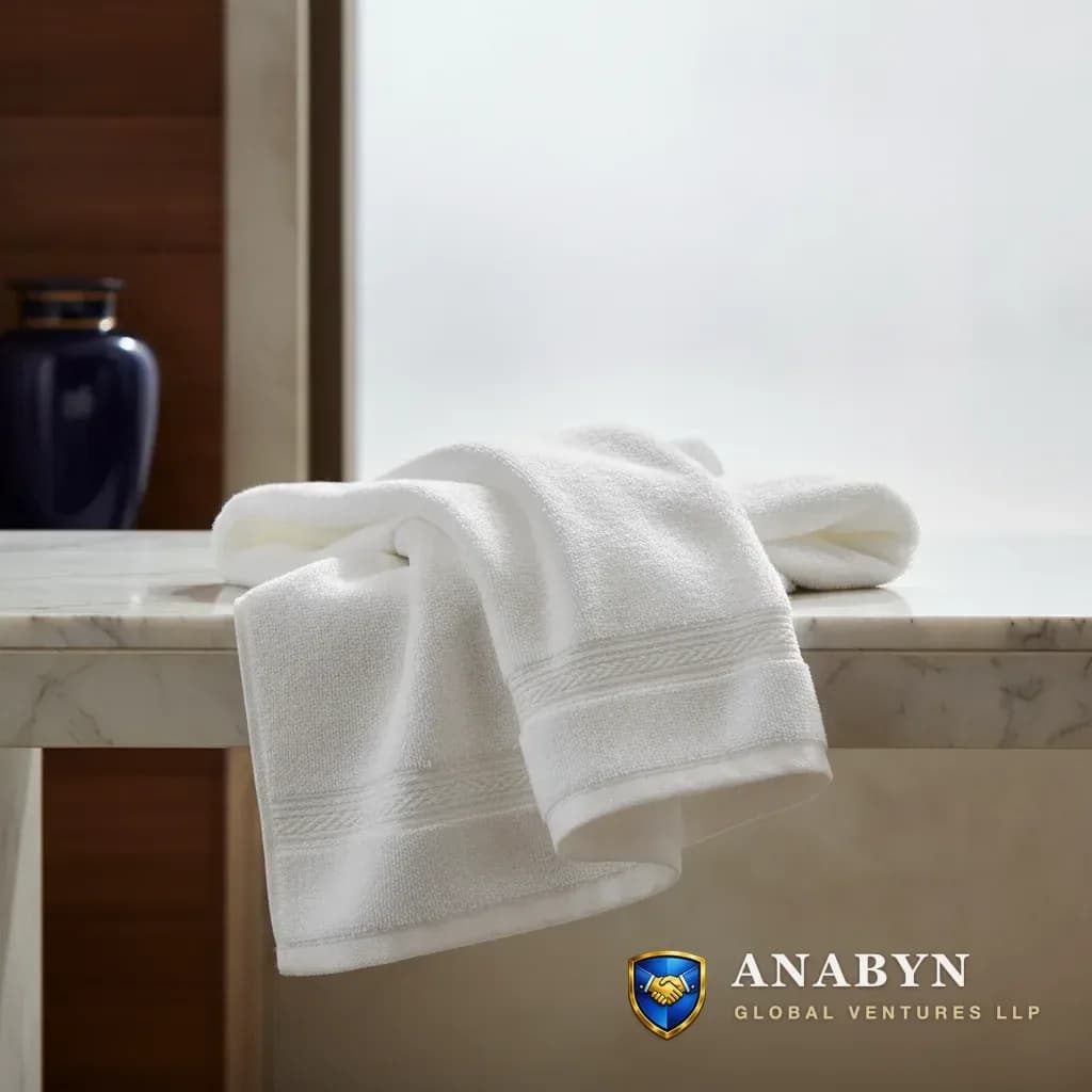 Cotton hotel bath towels manufactured in Kerala for export to the UK