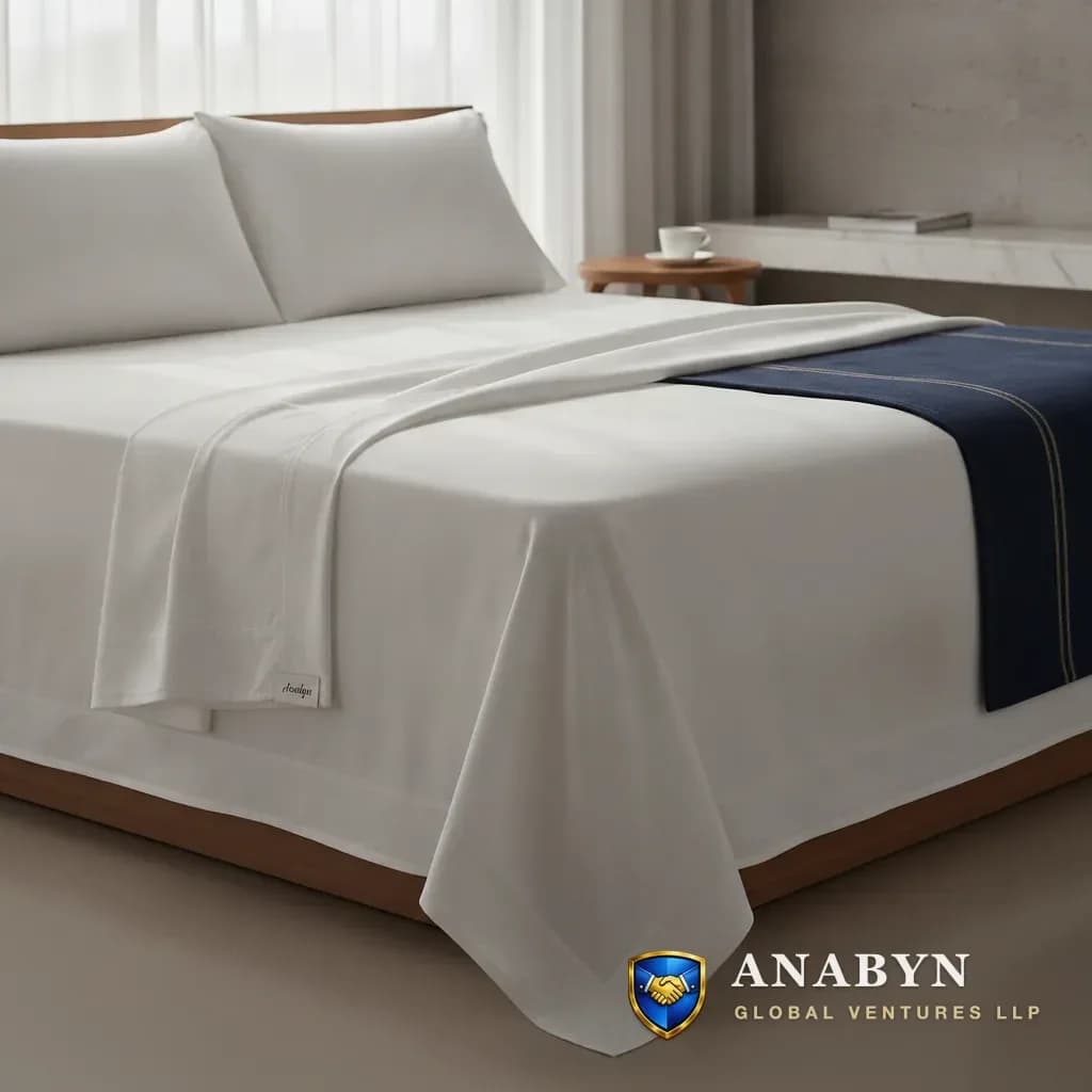Hotelbett mit weißer Perkal-Bettwäsche