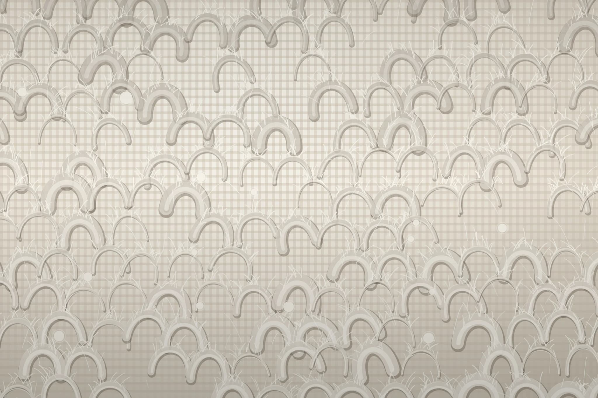 Illustration of carded cotton terry: uneven yarn diameter, leaning loops with gaps, heavy halo of protruding short fibres and pilling
