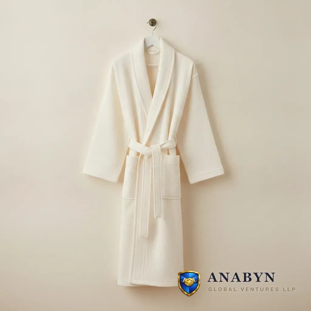 White waffle bathrobe with shawl collar
